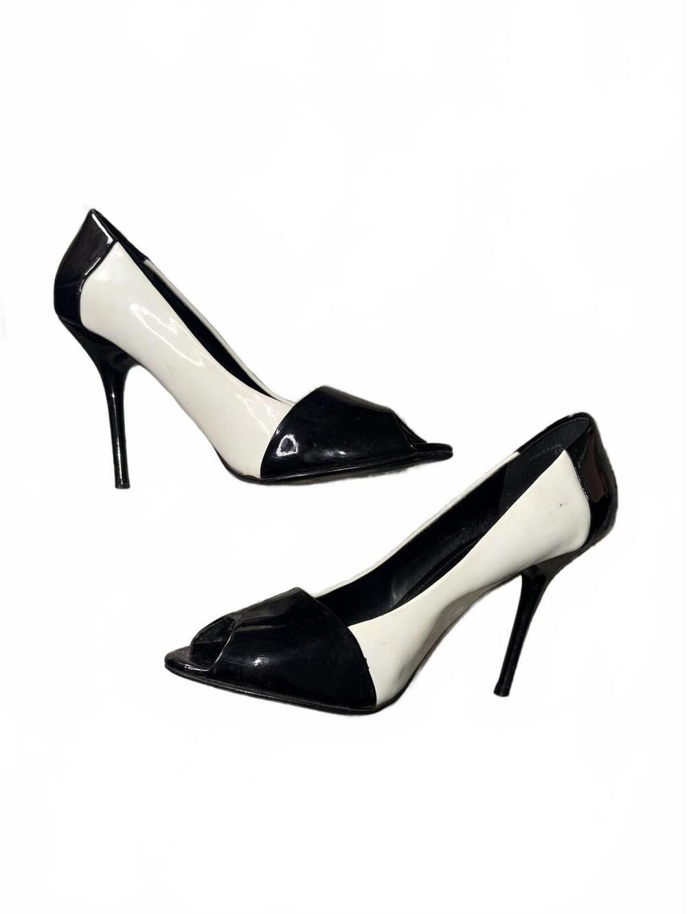 ALDO Black and White Patent Leather Peep Toe High Heel Pumps Size 40
